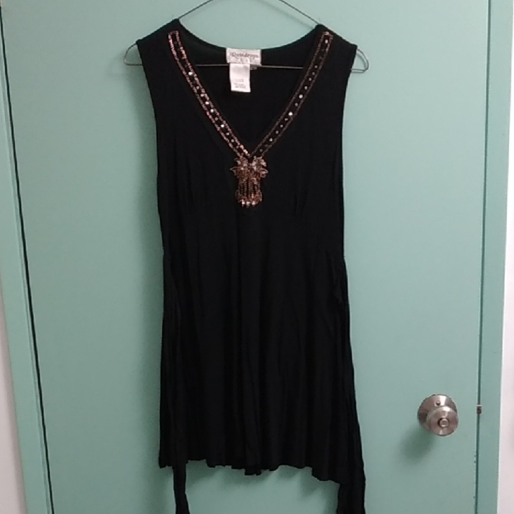 Black Mini Dress,V-neck With Gold And Silver Beaded Embellishments. SizeM